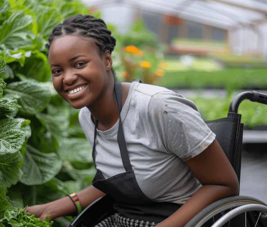 A woman harvesting fresh vegetables on an Afrika Tikkun agri hub